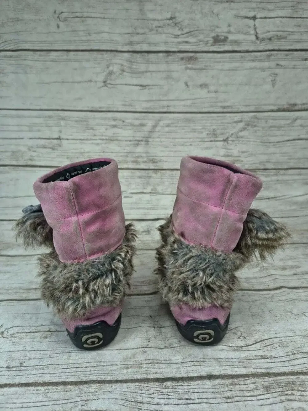 Manitobah Mukluks Pink Suede Fur Trim Boots Kids Size 12